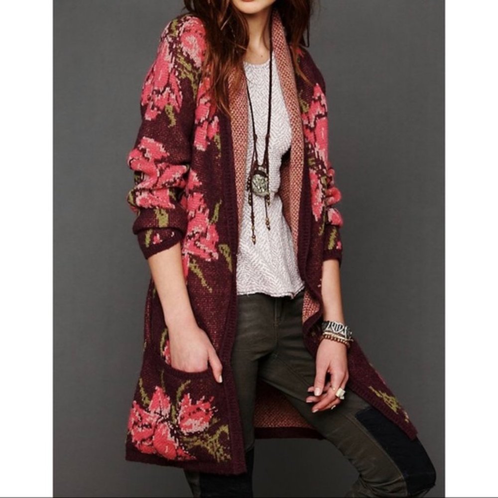 Free People Rose Flower Power Cardigan